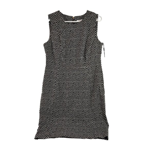 Calvin Klein Short Sleeve Sheath Dress Womens 14 Zip Back Black & White Dots NWT - Picture 1 of 10